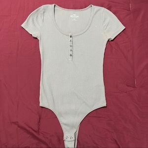 lavender/gray body suit